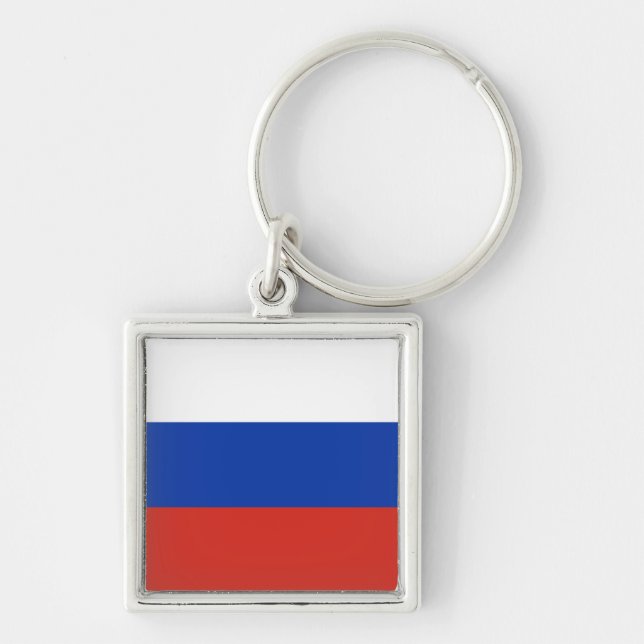 Drapeau Russie tricolore Fyrkantig Silverfärgad Nyckelring (Framsidan)