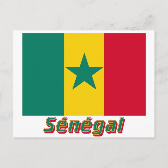 Drapeau Sénégal avec le nom en français Vykort (Framsida)