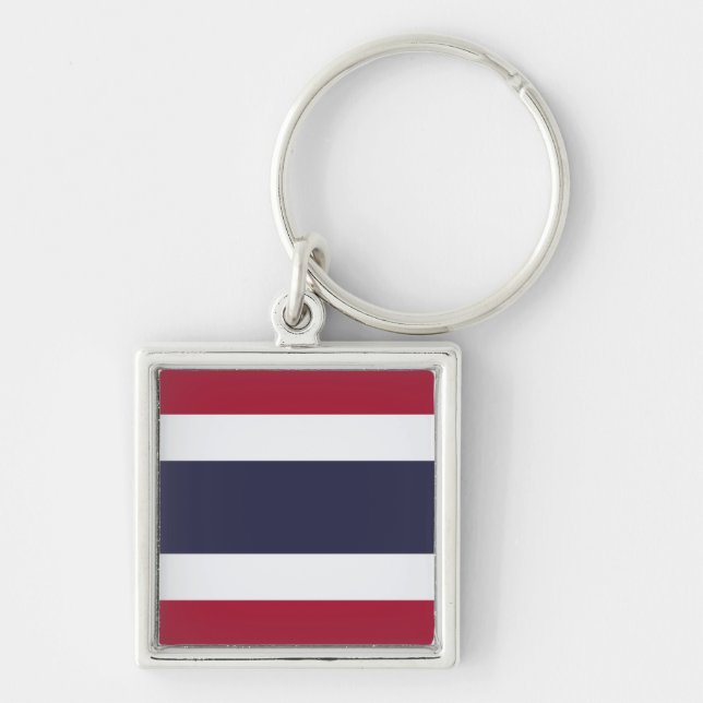 Drapeau Thaïlande  Fyrkantig Silverfärgad Nyckelring (Framsidan)