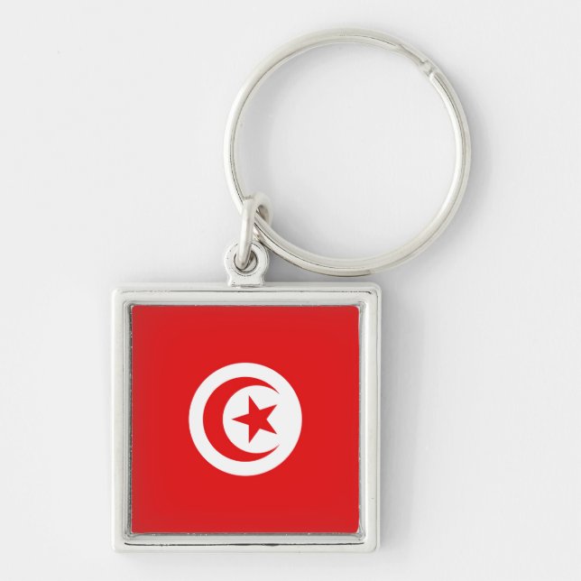Drapeau Tunisie Fyrkantig Silverfärgad Nyckelring (Framsidan)