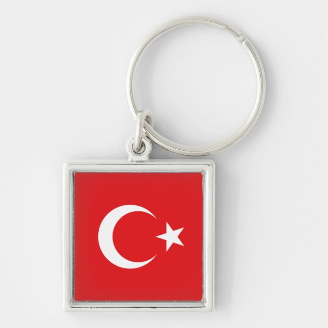 Drapeau Turquie Fyrkantig Silverfärgad Nyckelring (Framsidan)