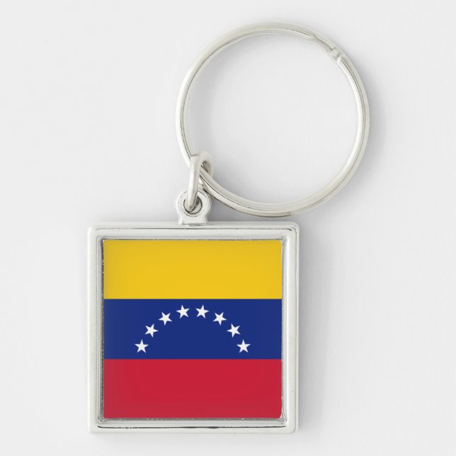 Drapeau Venezuela Fyrkantig Silverfärgad Nyckelring (Framsidan)