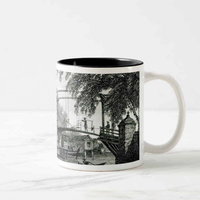 Drawbridge på Malacca som inristas av George Cooke Två-Tonad Mugg (Höger)