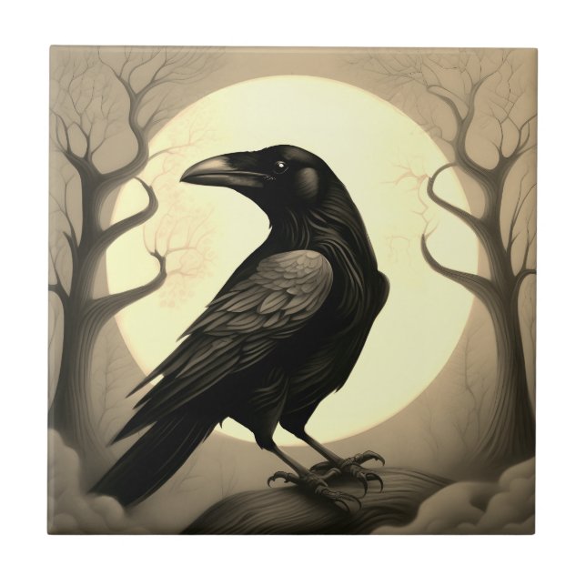 Drawing of a black raven kakelplatta (Framsidan)