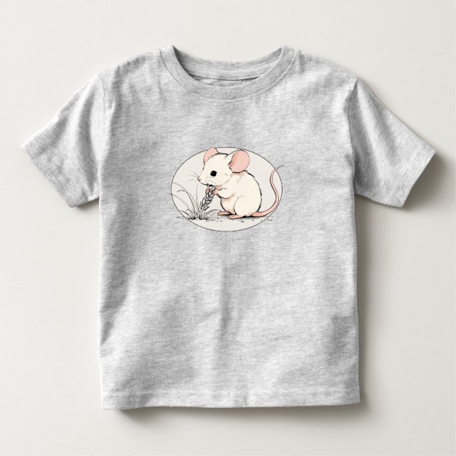 Drawing of a White Mouse nibbling Wheat Grains T Shirt (Framsida)