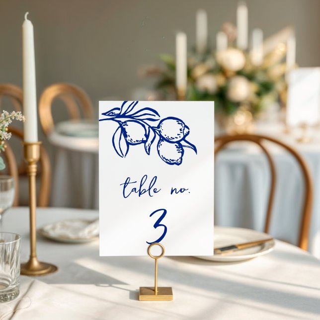 Drawn Blue Lemon 5x7 Wedding Table Number Sign Inbjudningar (Skapare uppladdad)