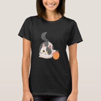 Drawn Cute Cat Playing T Shirt