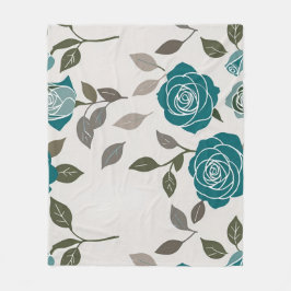Drawn Roses In Muted Blues And Greens Fleecefilt