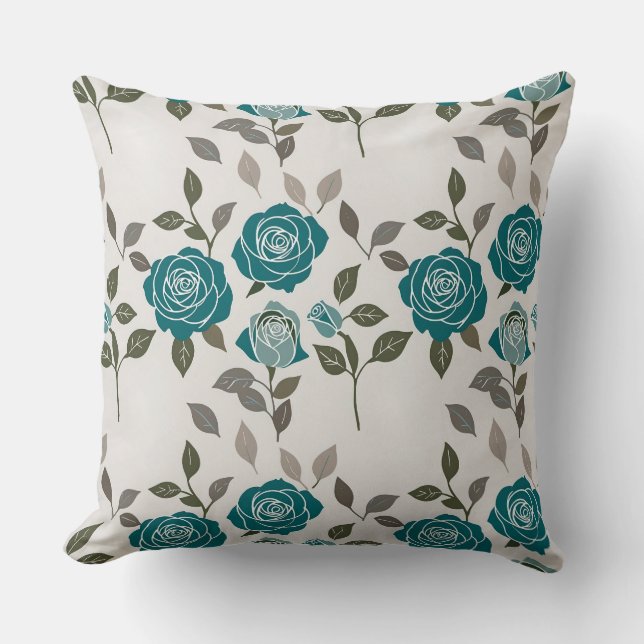Drawn Roses In Muted Blues And Greens Scattered Kudde (Framsida)