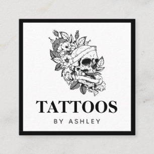 Drawn Skull Ansikte Tattoo Gothic Skeleton Bold Ra Fyrkantigt Visitkort