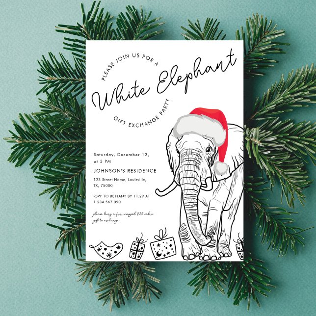 Drawn White Elephant Gift Exchange jul Party Inbjudningar (Skapare uppladdad)
