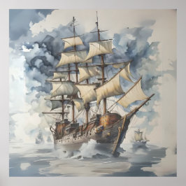 Dreadnoughts Ölelse Brun Stridsfartyg Blå Poster