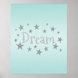 Dream Aqua med Silver Glitter Poster