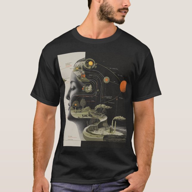 Dream Atlas — Surreal Mind Map Collage T Shirt (Framsida)