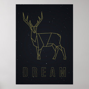 Dream-bekräftelse poster gult origami-hjort