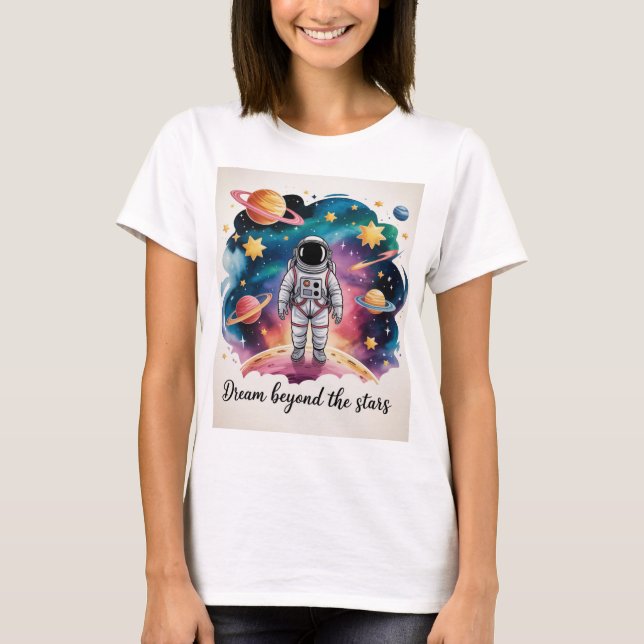 Dream Beyond the Stars – Standing AstronautT-Shirt T Shirt (Framsida)