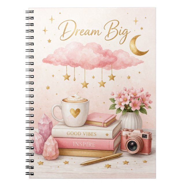 Dream Big Aesthetic Notebook 💖 Cute Pink Journal Anteckningsbok (Framsidan)