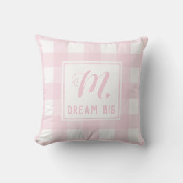 Dream Big Baby Rosa Monogram Extra Large Gingham Kudde