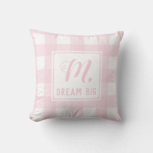 Dream Big Baby Rosa Monogram Extra Large Gingham Kudde