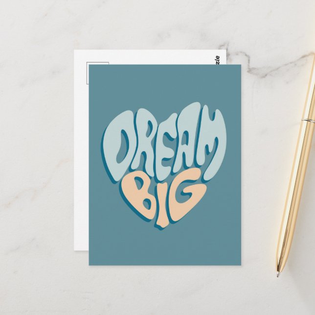 Dream Big: Blue Heart of Success Vykort (Fram/Back In Situ)