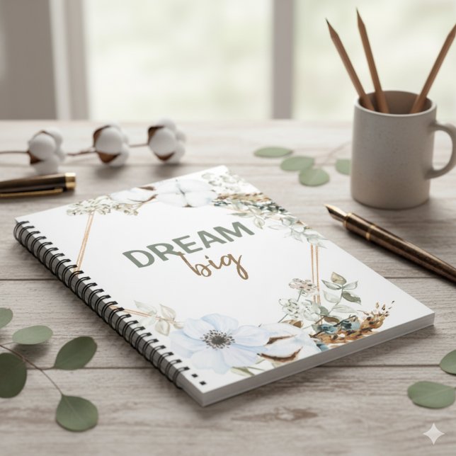 Dream Big Boho Chic Pampas Grass inspiring Quote Anteckningsbok (Skapare uppladdad)