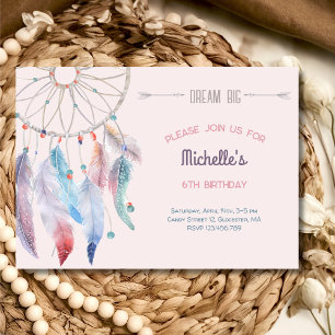Dream Big Boho Dreamcatcher Birthday Inbjudningar