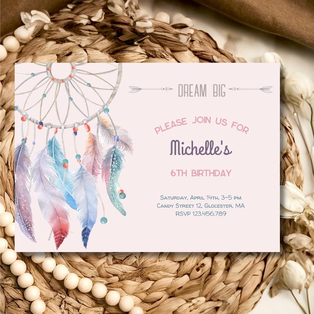 Dream Big Boho Dreamcatcher Birthday Inbjudningar (Skapare uppladdad)