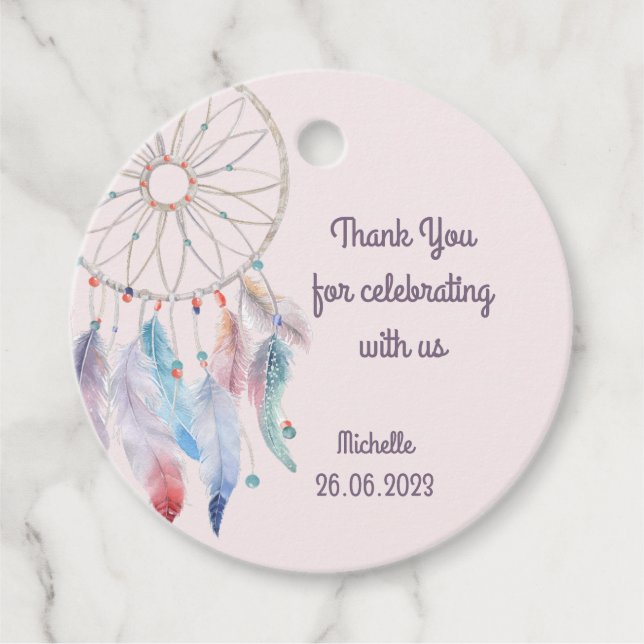 Dream Big Boho Dreamcatcher Birthday tack Gåvor Etiketter (Framsida)