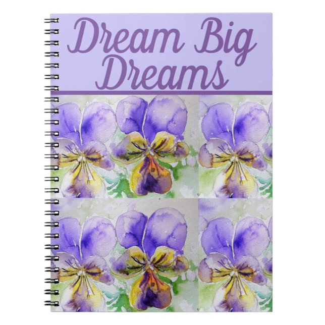 Dream Big Bok Viola Lila Flower Watercolor Art Anteckningsbok (Framsidan)