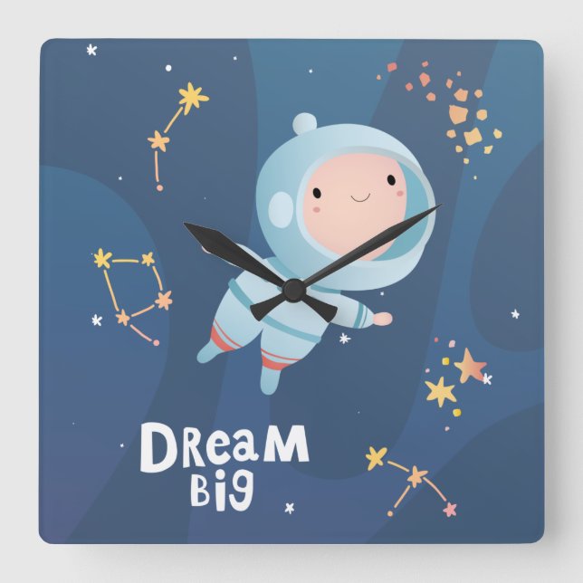 Dream Big Boy Astronaut Acrylic Wall Clock Fyrkantig Klocka (Framsida)