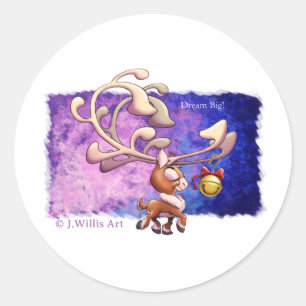 DREAM BIG CHRISTMAS REINDEER av Jeff Willis Art Runt Klistermärke