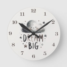Dream Big Cloud and Stars Nursery Wall Clock Rund Klocka