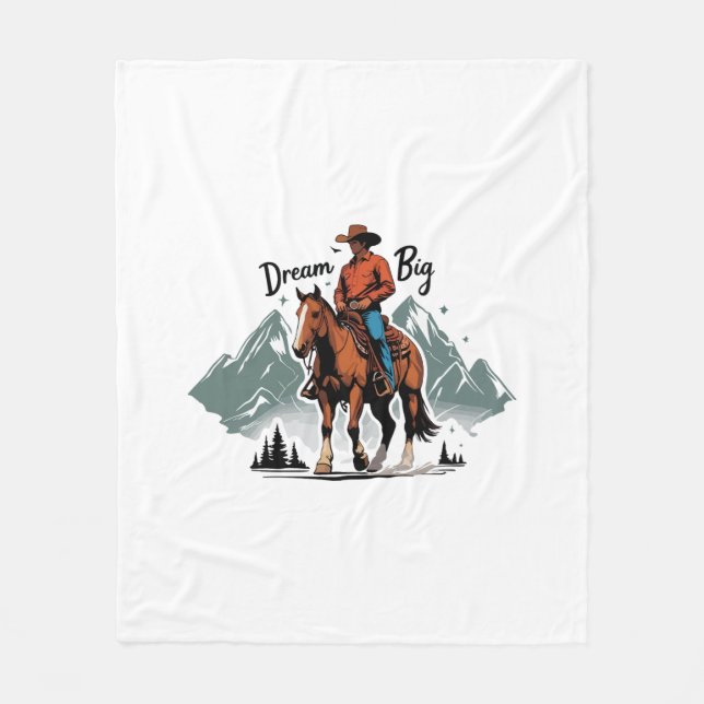 Dream Big-Cowboy Riding Horse Fleecefilt (Framsidan)