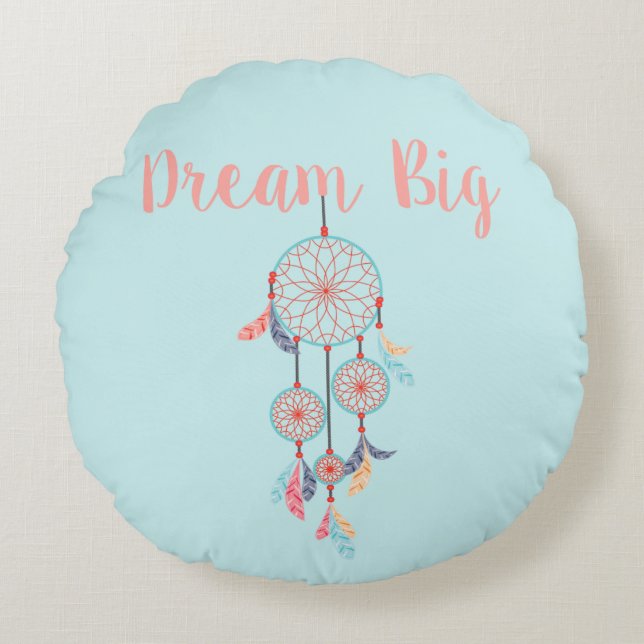 Dream Big Dreamcatcher Bohemian Dream Catcher Rund Kudde (Framsidan)