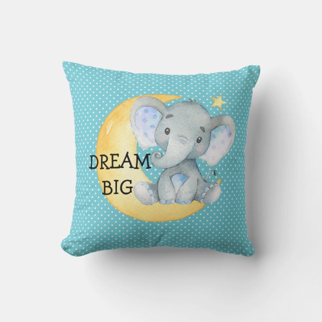 Dream Big Elephant Cute Pojke Nursery Gift Kudde (Framsida)