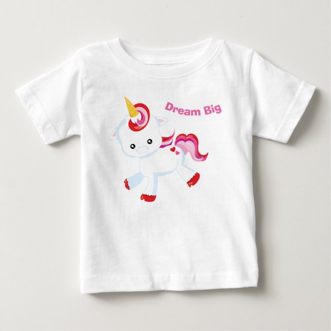 Dream Big Flicka Rosa Unicorn T Shirt (Framsida)