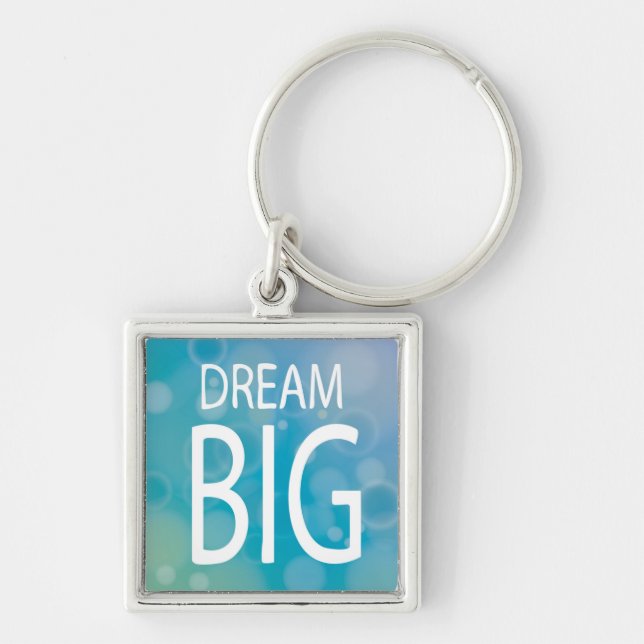Dream Big Fyrkantig Silverfärgad Nyckelring (Framsidan)
