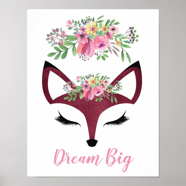 "Dream Big" Girly Fox Poster (Framsidan)