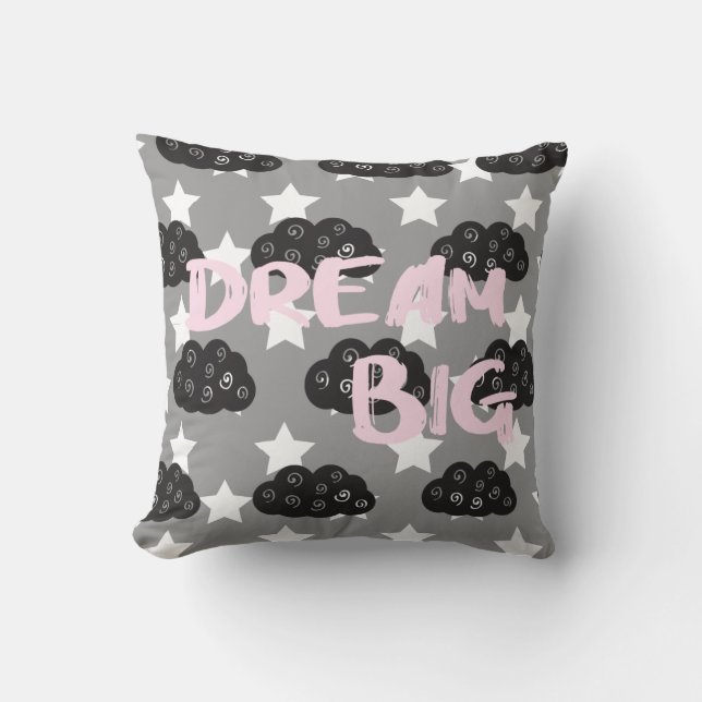 Dream Big Grått och  penselskript Dekorativ kudde (Framsida)