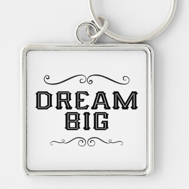 Dream Big Hand Lettered Nyckelring/Keychain Fyrkantig Silverfärgad Nyckelring (Framsidan)