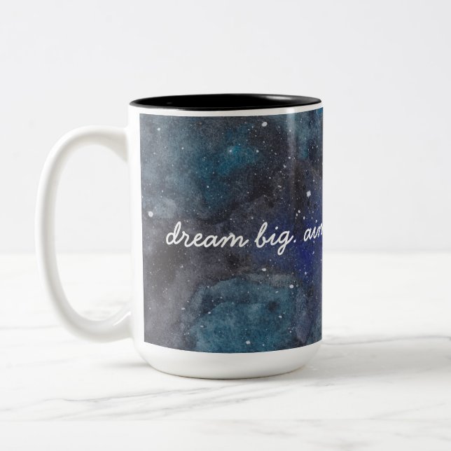 Dream Big Inspirational Galaxy in Blue Två-Tonad Mugg (Vänster)