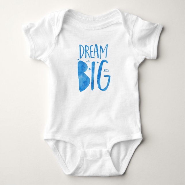 Dream Big, inspirationcitat, blå vattenfärg Tee (Framsida)