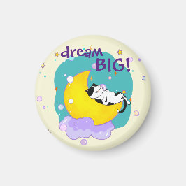 "Dream Big"-katt på Måne inspirationsoffert Magnet