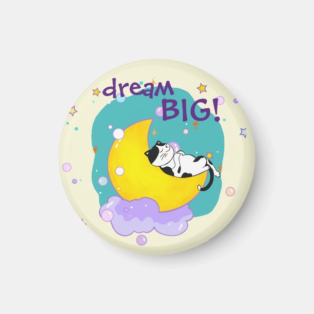 "Dream Big"-katt på Måne inspirationsoffert Magnet (Framsidan)