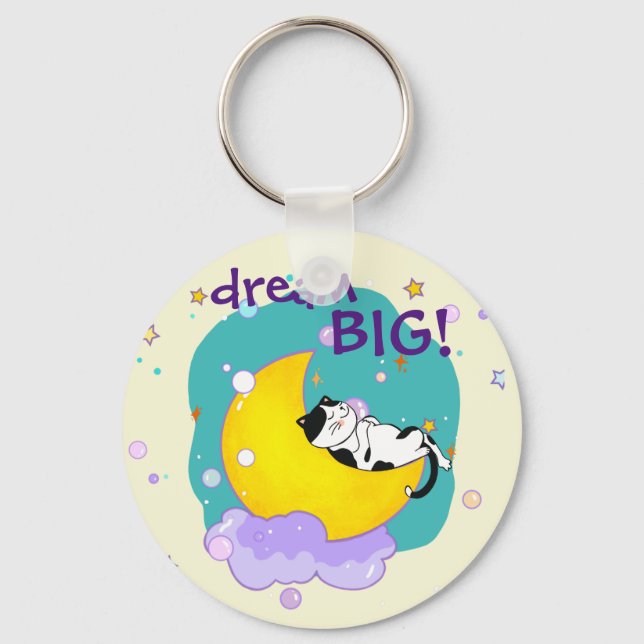 "Dream Big"-katt på Måne inspirationsoffert Nyckelring (Framsida)