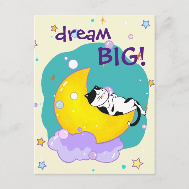 "Dream Big"-katt som sover på Måne Djurälskare Vykort (Framsida)