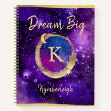Dream Big Lila Galaxy Glam Guld Monogram Namn