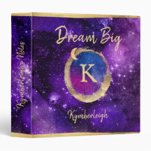Dream Big Lila Galaxy Glam Guld Monogram Namn