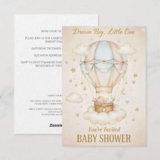 Dream Big, Little One – Baby Shower  Inbjudningar (Fram/baksida)