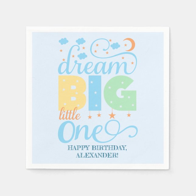 Dream Big Little One Blue Pojke 1st Birthday Pappersservett (Framsidan)